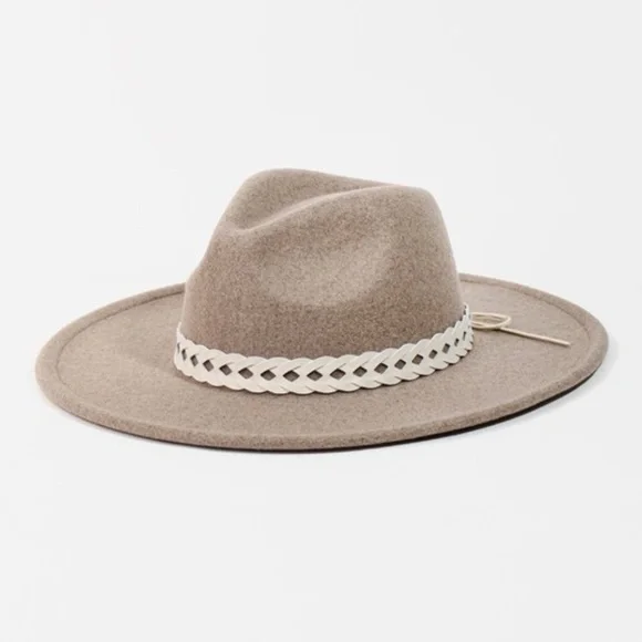 SOLD OUT Gray Bohemian Braided Strap Flat Brim Fedora Hat - Picture 1 of 3